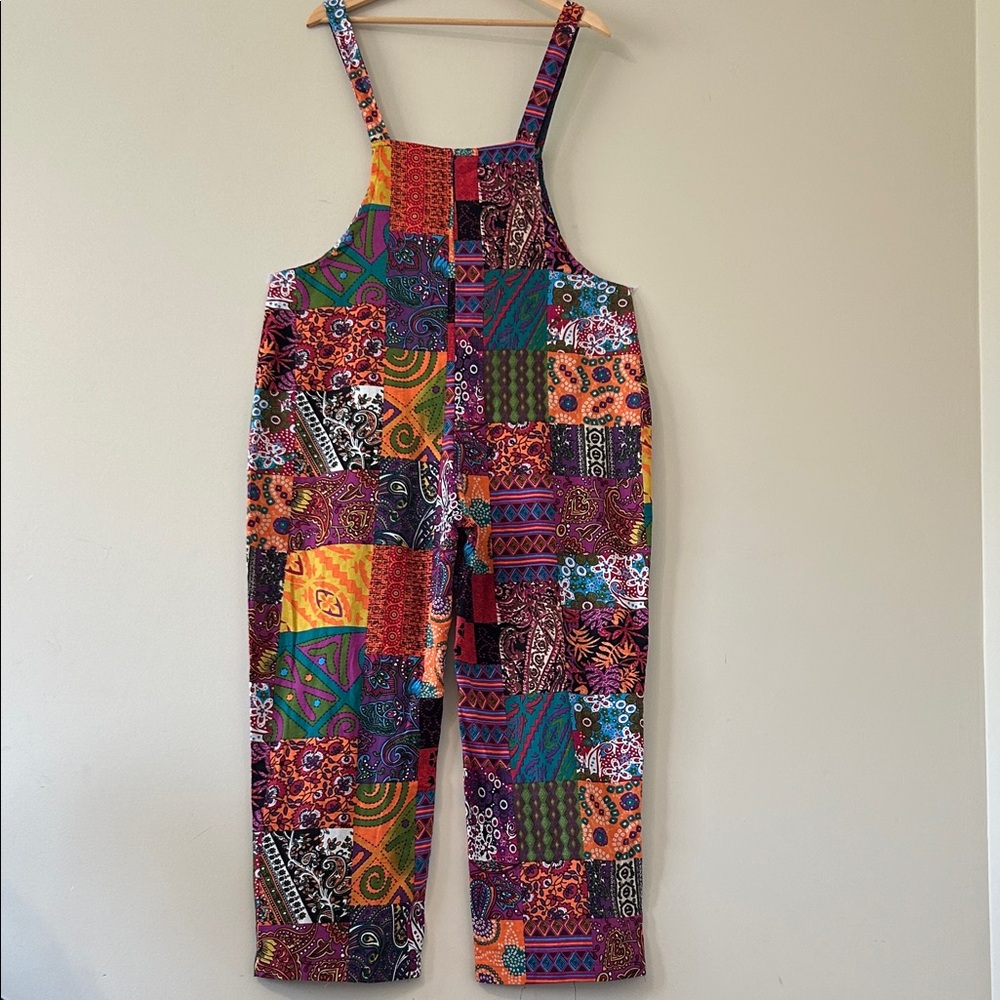 Bohemian Patchwork Print Overalls 100% Cotton Fro… - image 8